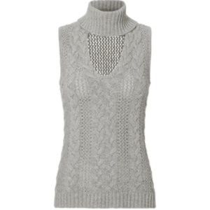 Intermix Womens Cable Knit Cut Out Turtleneck Sweater Vest Gray Size S